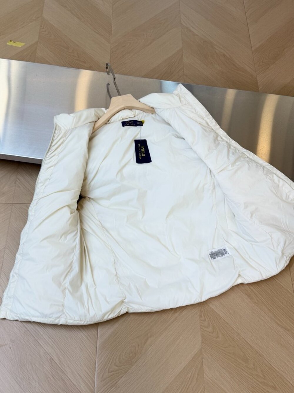 Polo Ralph Lauren Cream Quilted Puffer Vest Navy Pony Logo - Picture 2 of 6